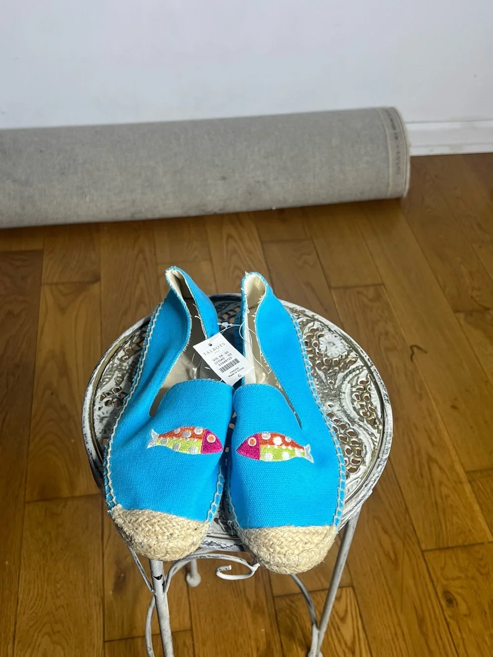 Talbots Bright Blue Fish Embroidered Espadrille Flats